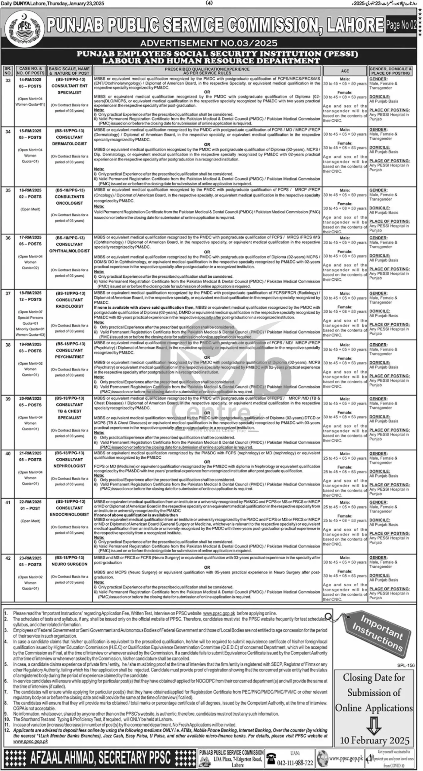 PPSC Jobs Advertisement No. 03 Page # 2