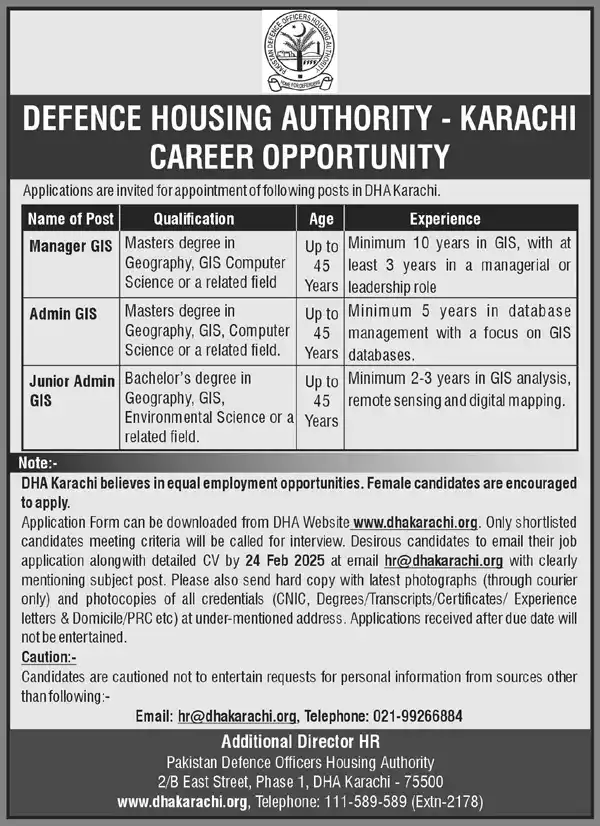 Defence Housing Authority DHA Jobs 2025 Advertisement