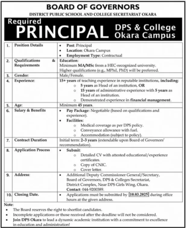 District Public School and College DPS Jobs 2025 Advertisement