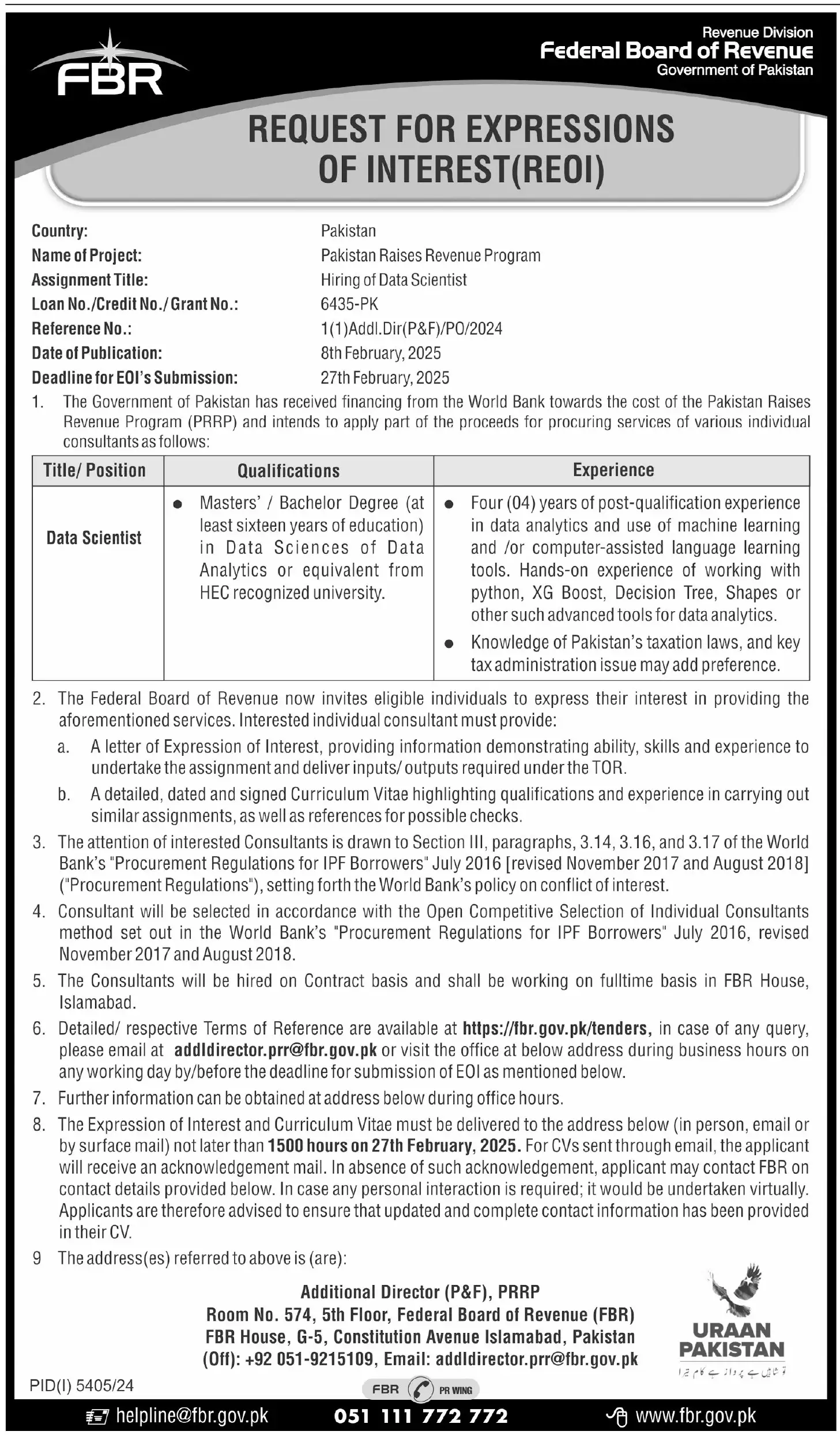 FBR Islamabad Jobs 2025 Advertisement