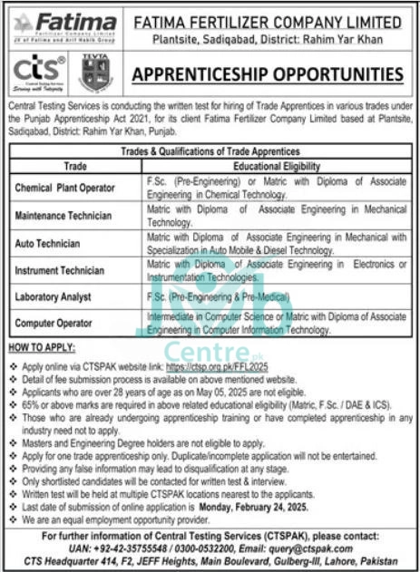 Fatima Fertilizer Jobs 2025 Advertisement