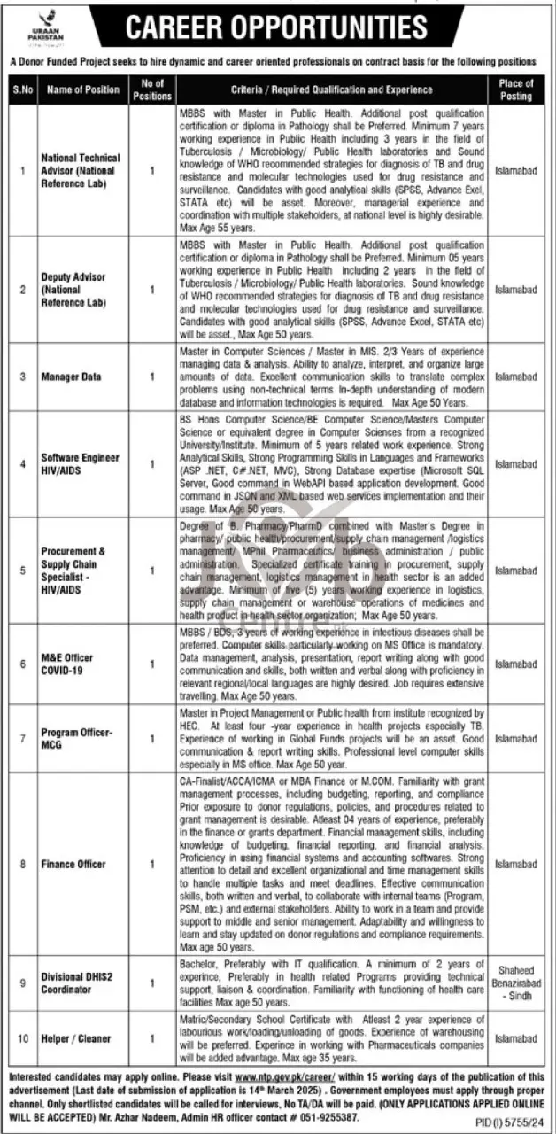 Govt Jobs at NTP 2025 Advertisement