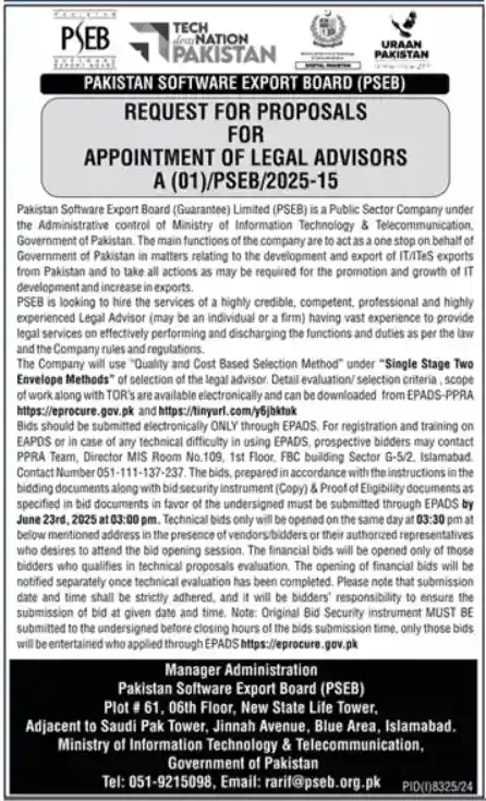 Pakistan Software Export Board PSEB Jobs 2025 Today Advertisement