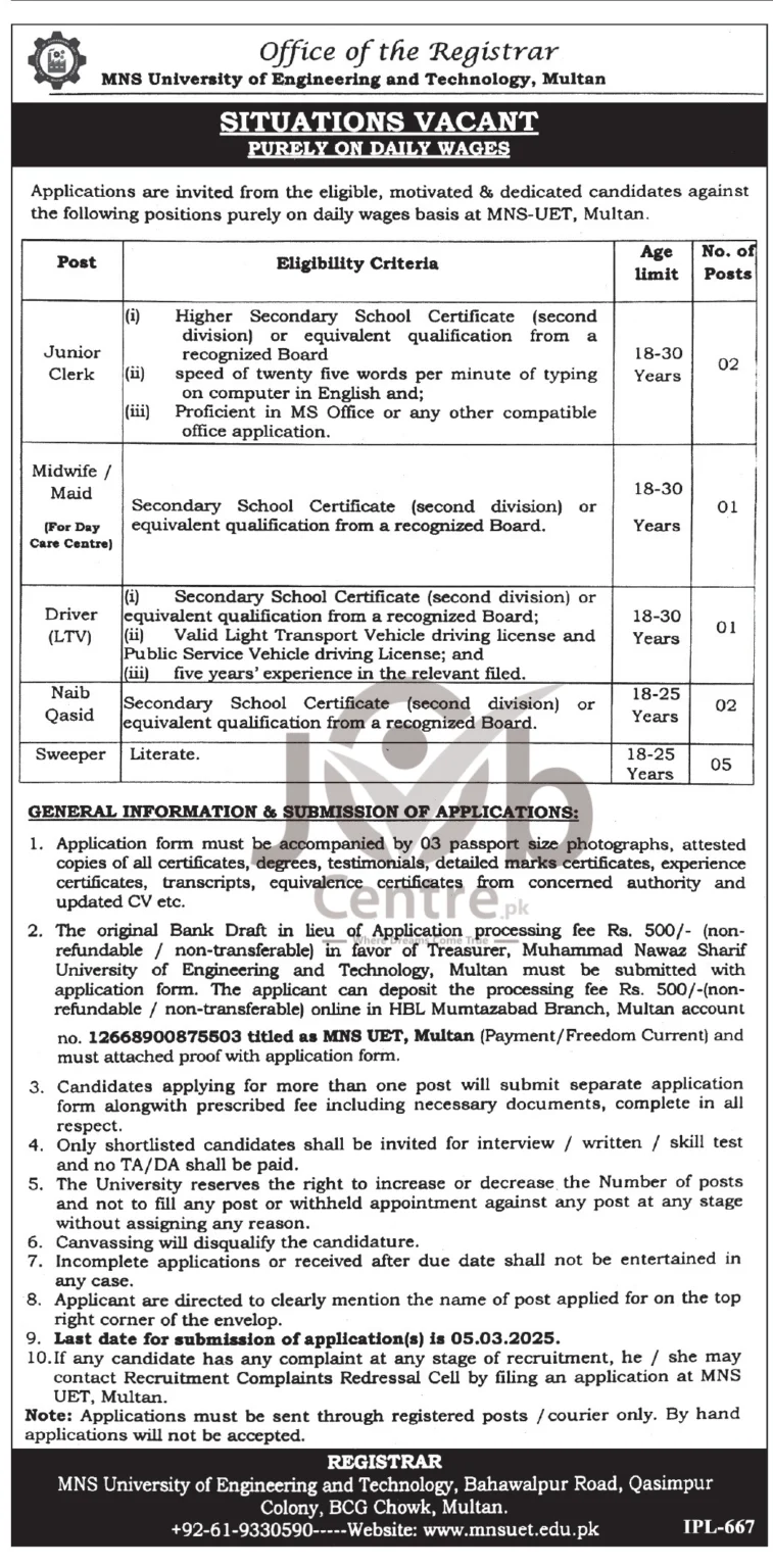 MNS University of Engineering and Technology Jobs 2025 Advertisement