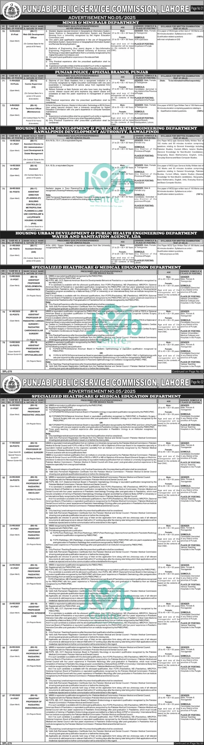 PPSC Advertisement No 05 Jobs 2025 Advertisement