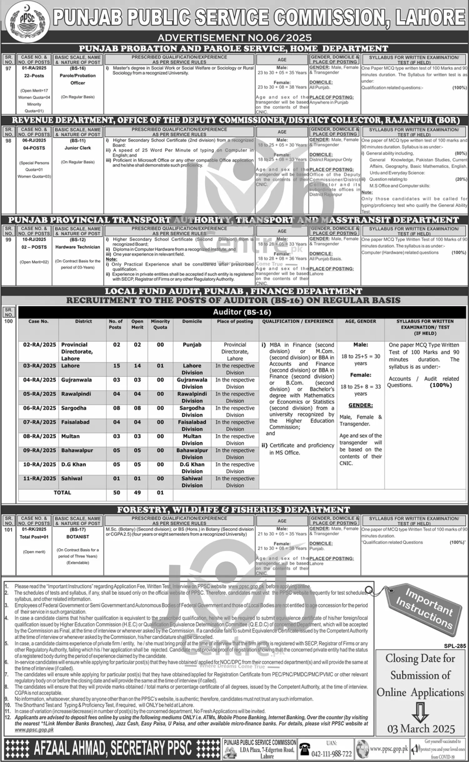 PPSC Advertisement No 06 Jobs 2025 Advertisement