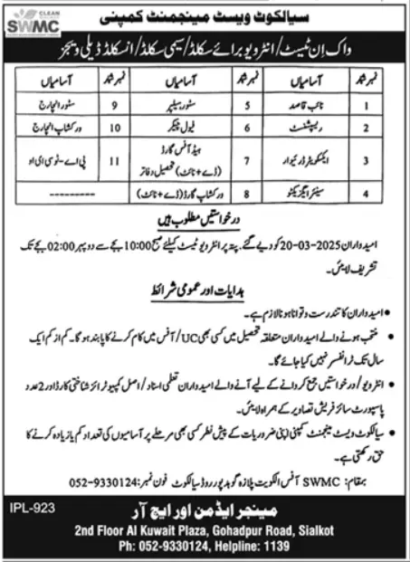 Sargodha Waste Management Company Careers 2025 Advertisement