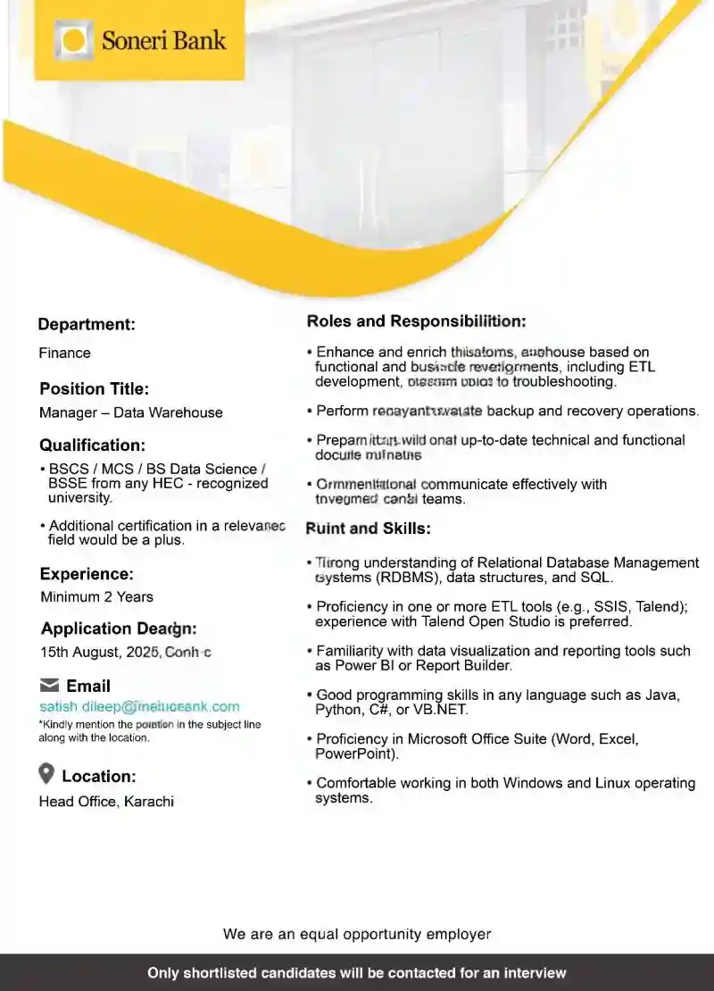 Soneri Bank Limited Careers 2025 Advertisement
