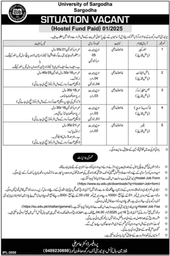 UOS Sargodha Jobs 2025 Advertisement: