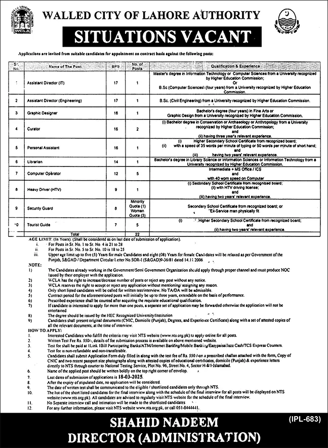 WCLA Islamabad Jobs 2025 Advertisement: