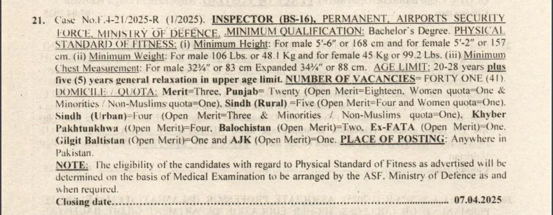 Airport Security Force ASF Jobs 2025 Advertisement