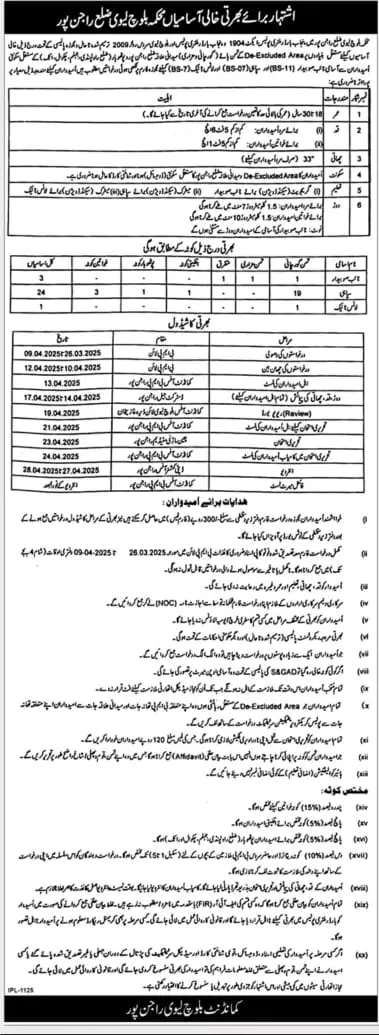 Baloch Levies Force Rajanpur Jobs 2025 Advertisement