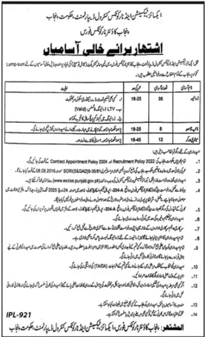 Counter Narcotics Force Punjab Jobs 2025 Advertisement