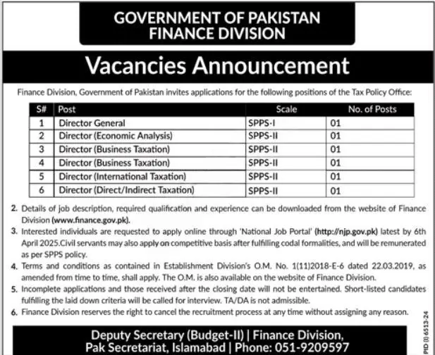 Finance Division Pakistan Jobs 2025 Advertisement