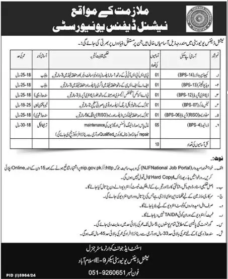 National Defence University Jobs 2025 Advertisement