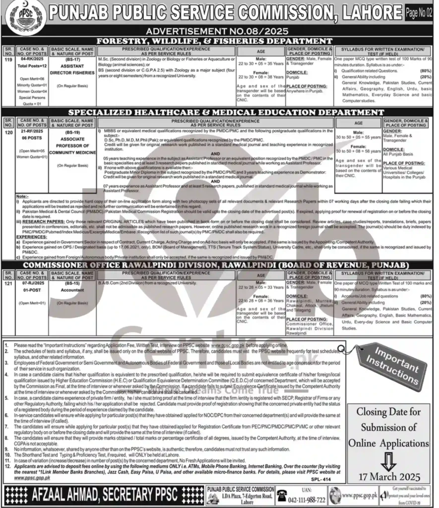 PPSC Advertisement No 08 Jobs 2025 Advertisement