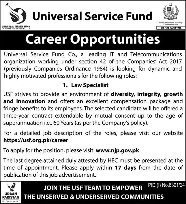 Universal Service Fund USF Jobs 2025 Advertisement