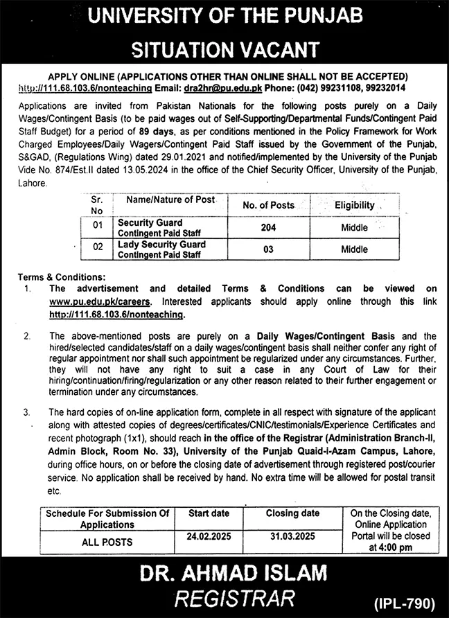 University of Punjab Careers 2025 Advertisement