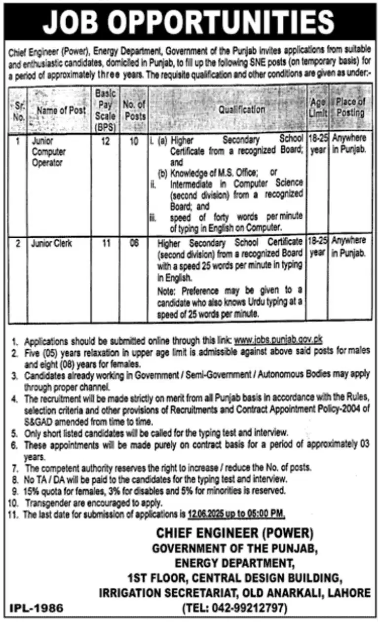lastest Energy Department Government of the Sindh Jobs 2025 Advertisement