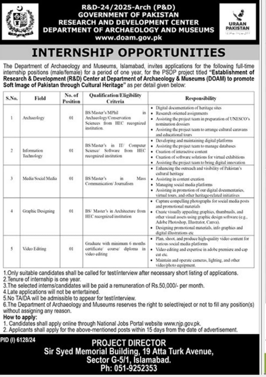www.doam.gov.pk Internship 2025 Advertisement