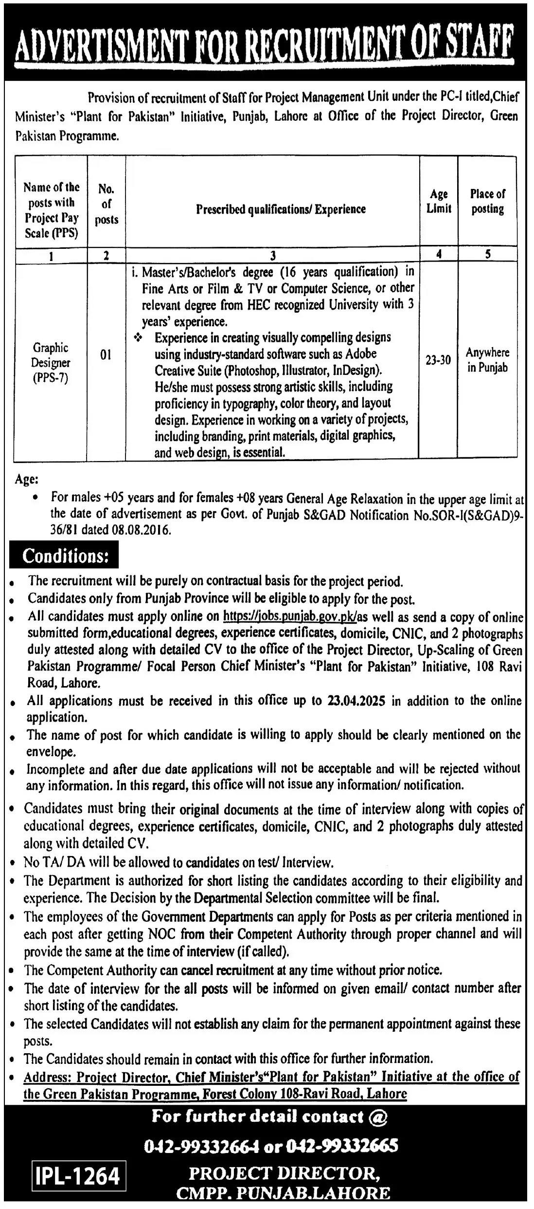 Chief Minister Plant for Pakistan Punjab Jobs 2025 Advertisement