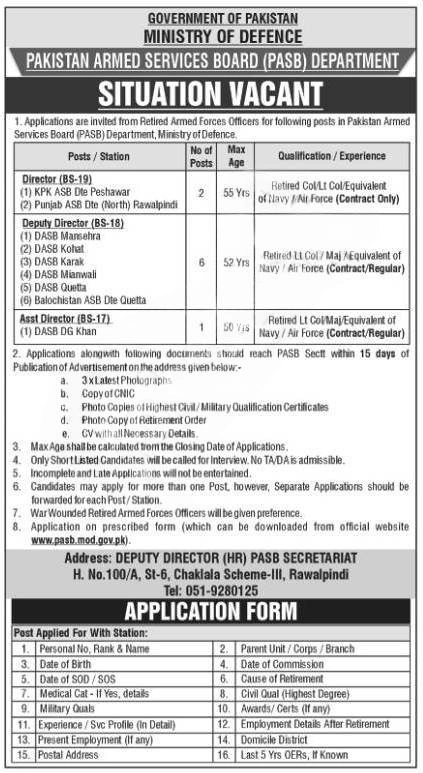 Lastest Pakistan Armed Services Board Jobs 2025 Advertisement