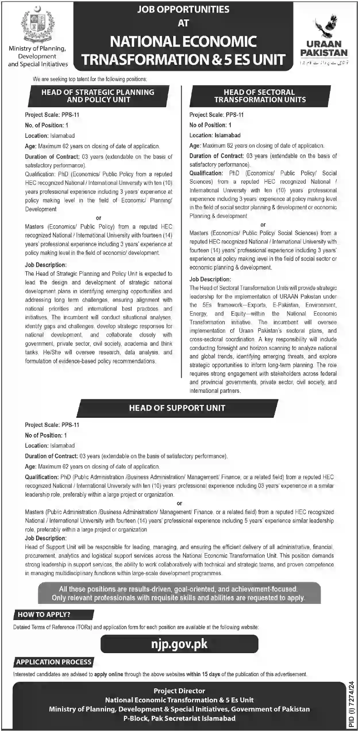 National Economic Transformation & 5 Es Unit Jobs 2025 Advertisement