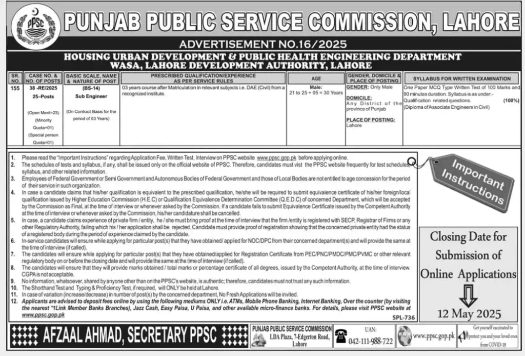 PPSC Advertisement 16 Jobs 2025 Advertisement
