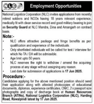 lastest NLC Rawalpindi Jobs 2025 Advertisement