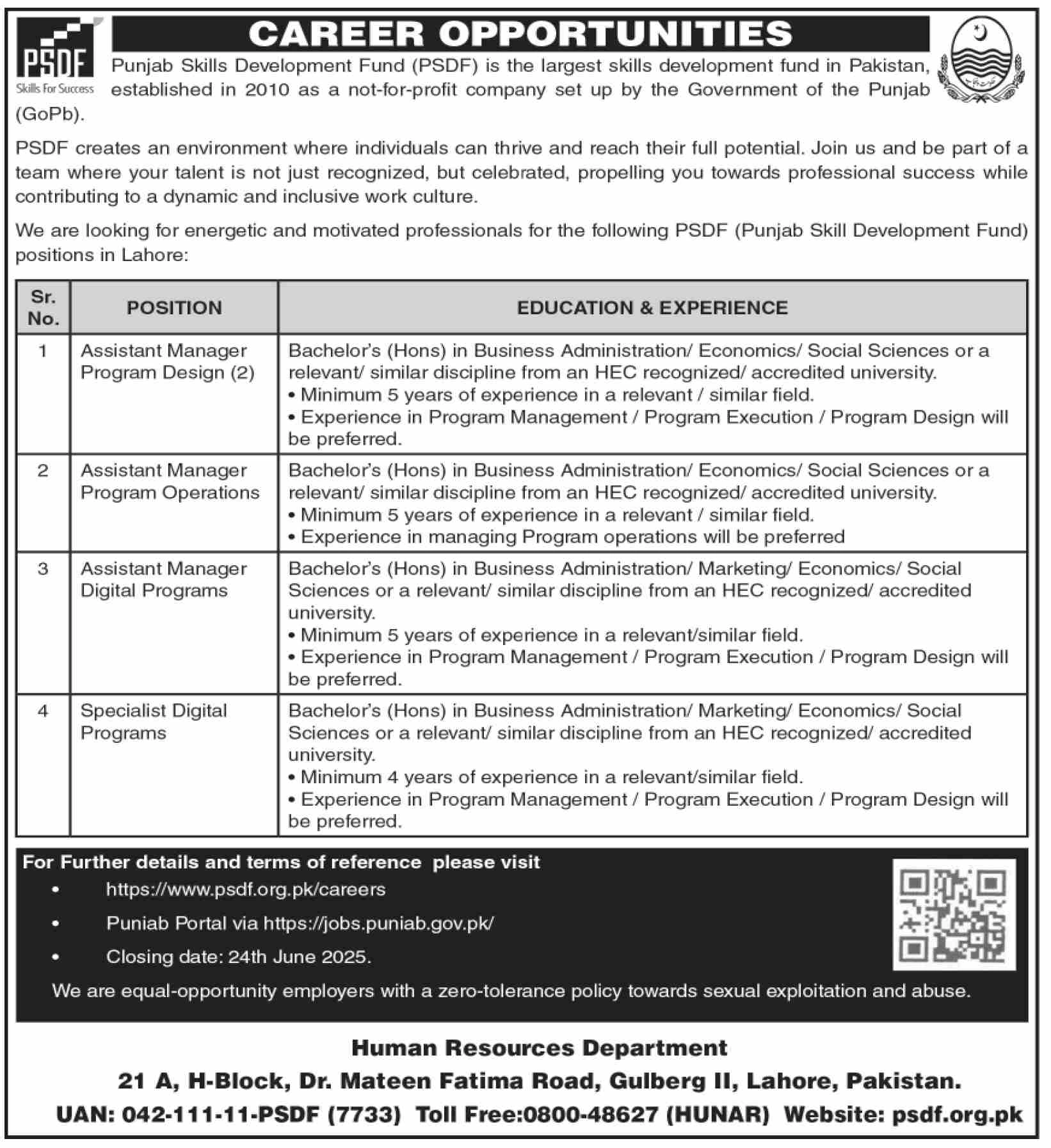 lastest Punjab Skills Development Fund PSDF Jobs 2025 Advertisement