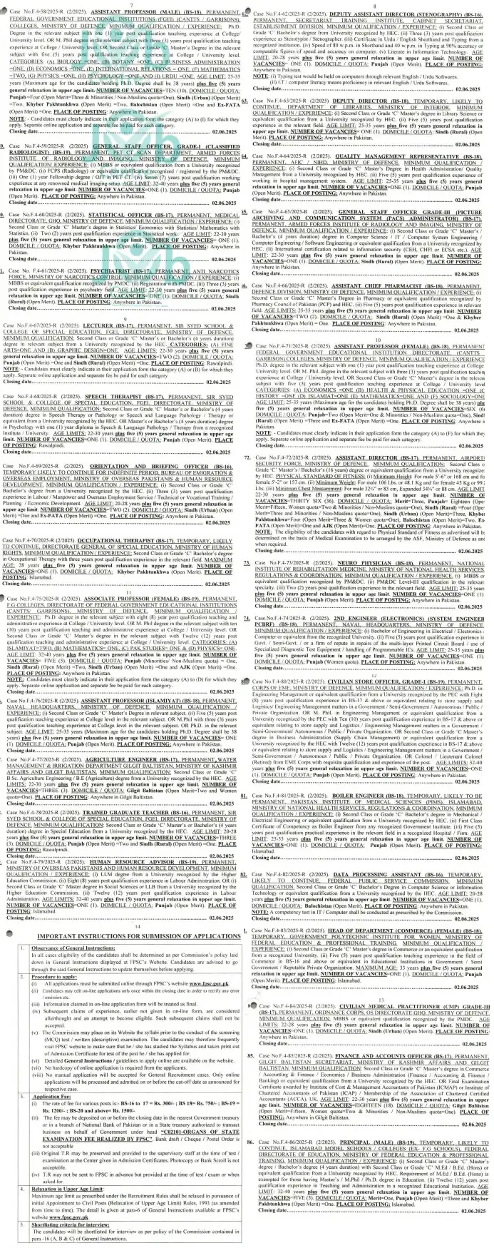 FPSC Consolidated Advertisement No. 02 Jobs 2025 Advertisement