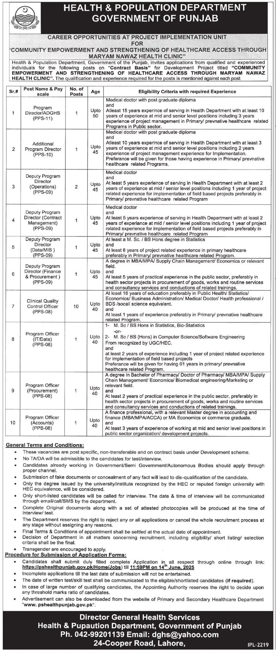 Health And Population Department Jobs 2025 Advertisement