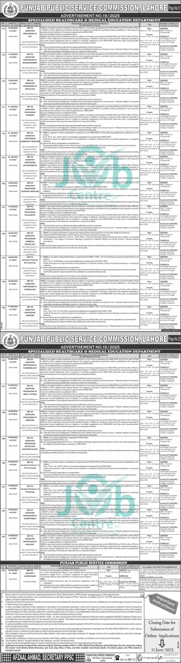 PPSC Advertisement 19 Jobs 2025 Advertisement