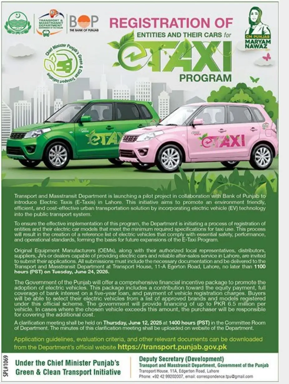 CM Punjab E Taxi Scheme 2025 Advertisement