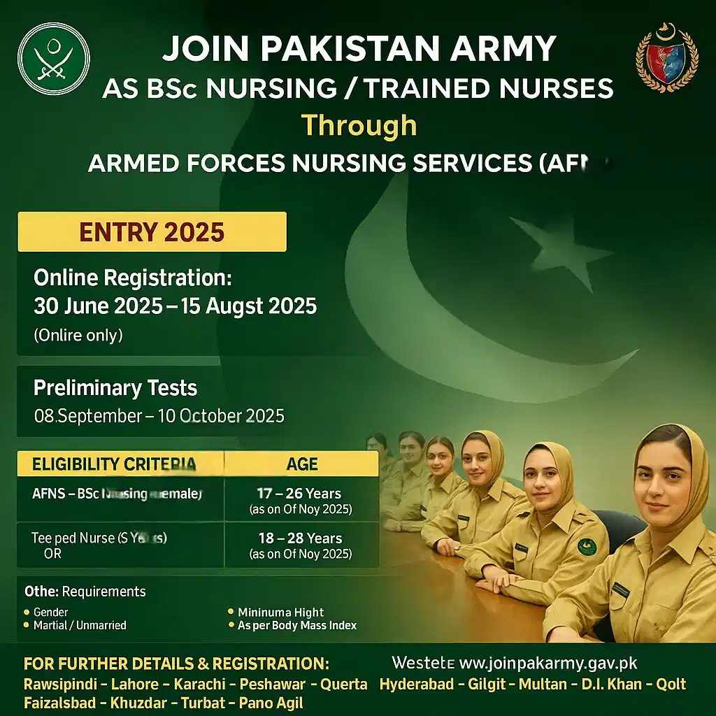 Join Pak Army as a Trained Nurse 2025 Advertisement