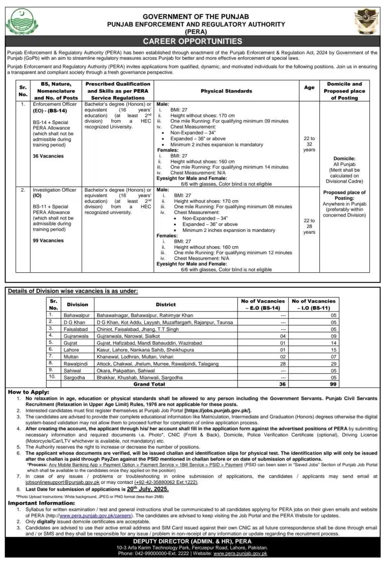 PERA Jobs Advertisement 2025 Advertisement