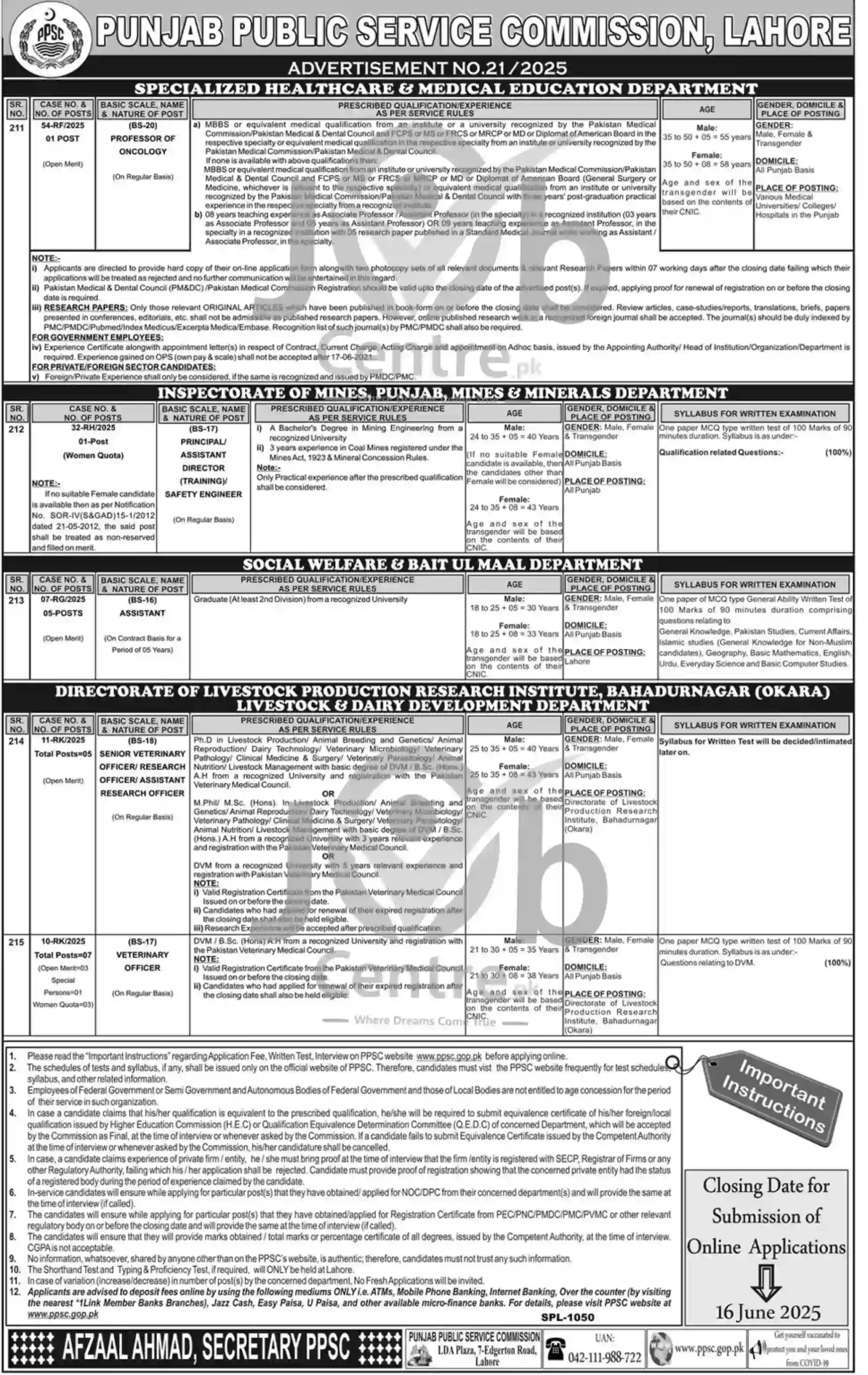 PPSC Advertisement 21 Jobs 2025 Advertisement