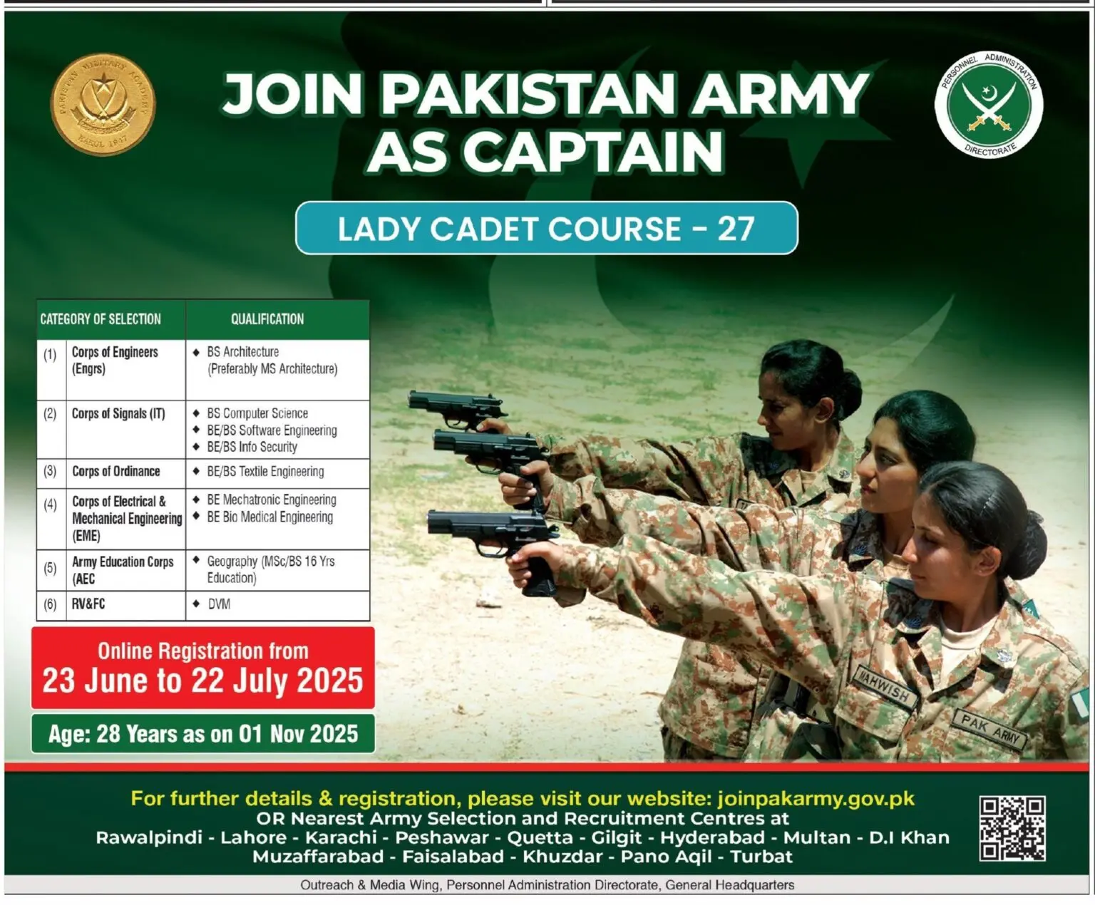 Pakistan Army Female Captain Jobs 2025 Advertisement