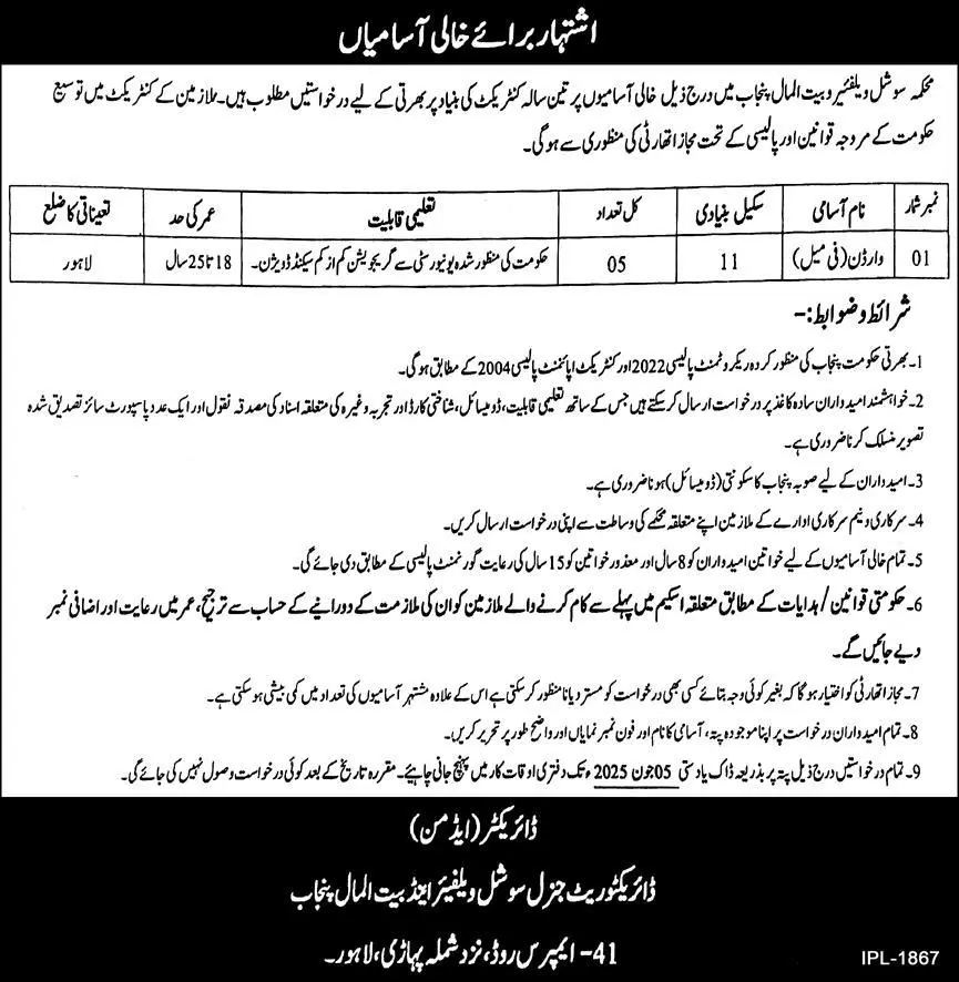 Social Welfare and Bait Ul Maal Punjab Jobs 2025 Advertisement