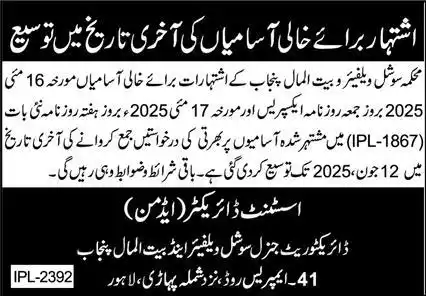Social Welfare and Bait Ul Maal Punjab Jobs 2025 Advertisement