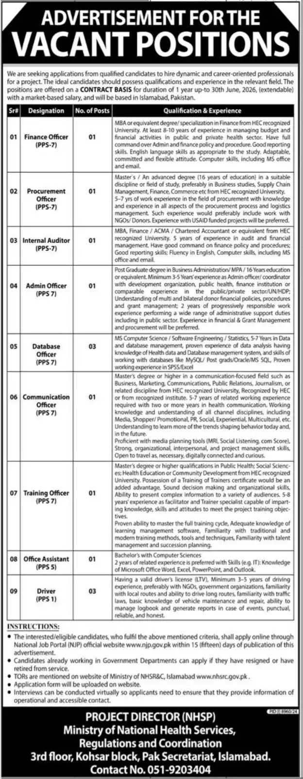 lastest NHSRC Islamabad Jobs 2025 Advertisement