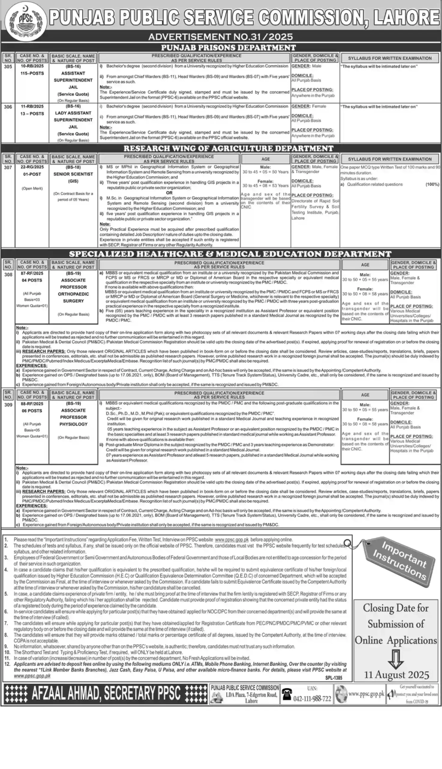PPSC Advertisement 31 Jobs 2025 Advertisement
