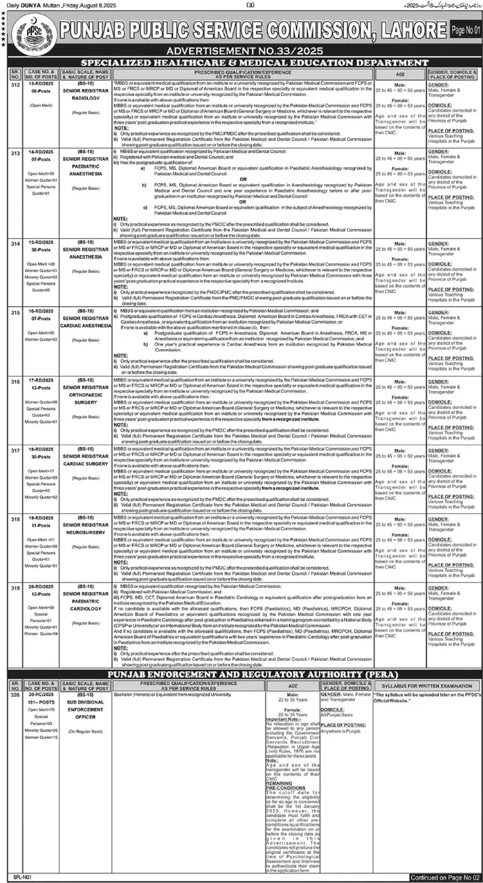 PPSC Advertisement 33 Jobs 2025 Advertisement