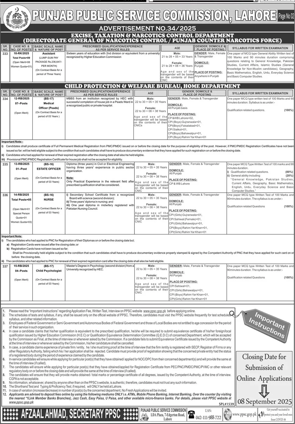 PPSC Advertisement 34 Jobs 2025 Advertisement