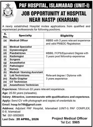 PAF Hospital Islamabad Jobs 2026